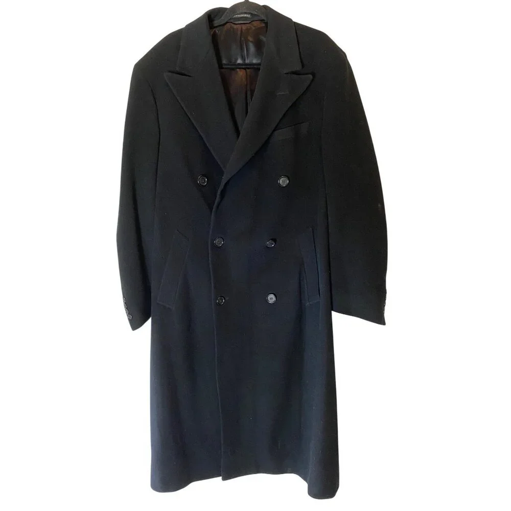 Lauren Ralph Lauren Black Wool Double-Breasted Overcoat Size 42 Long - Picture 2 of 15